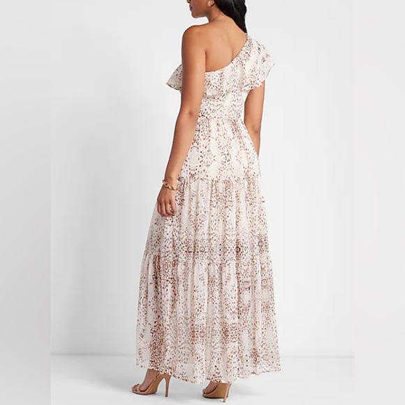 Rachel Zoe Metallic Print Ruffle One Shoulder Tiered Maxi Dress - Picture 2 of 6